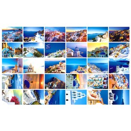 Travel postcards,Set of 30 Post cards variety pack depicting from Around the World Famous Travel Sites,Assorted Postcards Bulk, 4 x 6 -Santorini