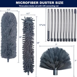 20+ Feet High Reach Duster Kit with 3-14 ft Extension Pole for Cleaning Fan, Spider Web, High Ceiling, Blinds, Furniture, Cars - Cobweb Microfiber Duster // Outdoor & Indoor Extendable Duster