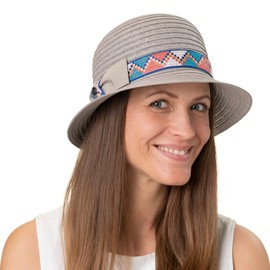 LIERYS Nenica Women's Straw Hat One Size (approx. 56-57 cm) - Made in Italy - Handmade - Made of 100% Straw - Summer Hat with Hat Band and Bow - Brim Width 6 cm - Spring/Summer, gray, M