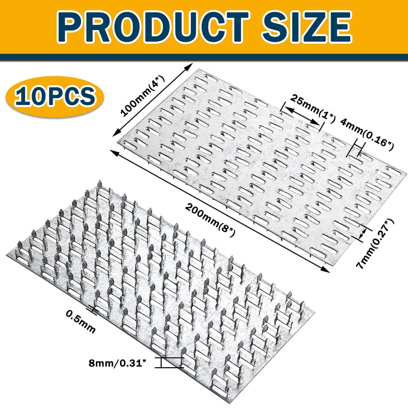 Shimeyao 10 Pcs 4x8 Inch Pronged Truss Mending Plates Galvanized