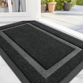 OLANLY Front Door Mat Indoor Outdoor Entrance, Waterproof All-Season, All-Weather Doormat, Sturdy Natural Rubber, Fade Resistant, Low Profile, Easy Clean Patio Porch Entryway Mat, 59x30, Black