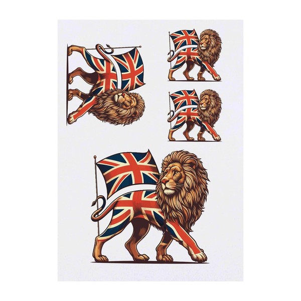 4 x 'Lion With Union Jack' Temporary Tattoos - Water