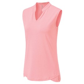 BGOWATU Women's Golf Polo T-Shirts Sleeveless V Neck Collarless Tennis Shirts UV Protection Quick Dry Lightweight Pink M