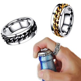 2 Abridores de Botellas de Cerveza, Anillos Abridores de Botellas de Acero de Titanio, Anillos de Moda para Parejas, Anillo de Acero Inoxidable, Abridor de Botellas Giratorio,