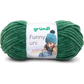 Gründl Funny uni Strick- & Häkelgarn (samtartiges Chenille-Garn aus 100% Polyester, 100 g / 120 m, Nadelstärke: 5-6, 1 x 100 g), dunkelgrün