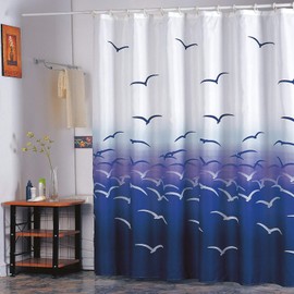 MSV Anti-Mould Shower Curtain - Anti-Bacterial, Washable, Waterproof, Polyester, 180 x 200 cm Seagull White Blue