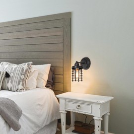 GEPOW Farmhouse Wall Sconces Lighting, Rustic Industrial Mini Cage Wall Mount Light Fixture for Bedroom, Kitchen, Living Room, Bathroom, and Hallway
