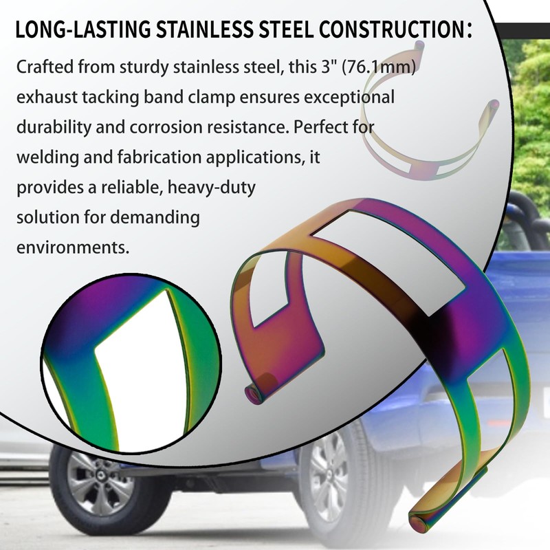 3 Inch (76.1mm) Stainless Steel Exhaust Clamp Tacking Band Clamp-On