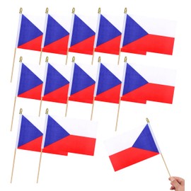 HSQCEZ 12Pcs Small Czech Republic Flags on Wooden Stick Mini Czech Republic Flag Hand Held Flag Decorations,5x8 Inch
