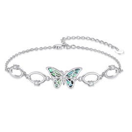 Cuoka Butterfly Bracelet for Women 925 Sterling Silver Abalone Shell bracelets Adjustable Jewelry Gifts on Birthday Mother's Day Anniversary Valentine's Day Christmas