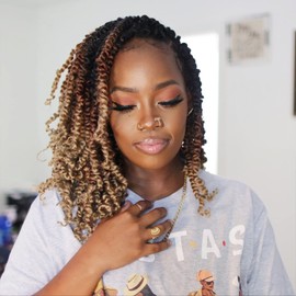 ToyoTress Tiana Passion Twist Hair - 12 Inch 8 Packs Pre-twisted Crochet Braids Ombre Brown Blonde, Short Bob Pre-looped Synthetic Braiding Hair Extensions (12 Inch, OT30/27-8P)