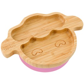 bamboo bamboo ® Baby and Toddler Suction Plate for Feeding and Weaning | Bamboo Plate with Secure Suction | Suction Plates for Babies from 6 Months (Pink, Lamb)