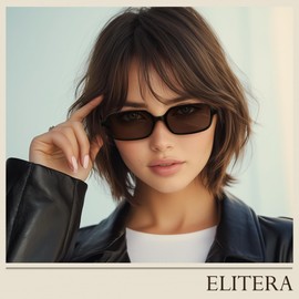 ELITERA Retro Polarized Sunglasses for Womens - Men Trendy Rectangle Sunglasses Vintage 90S Style Small Sunnies(Tea+Black,50mm)