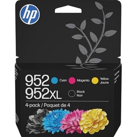 HP Original 952 Cian, Magenta, Amarillo / 952XL Negro Cartuchos de tinta (paquete de 4) | Funciona con OfficeJet 8702 OfficeJet Pro 7700, 8210, 8700 Series | Apto para tinta instantánea | N9K28AN