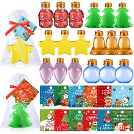 Maxdot 48 Sets Christmas Gifts Bulk Mini Liquor Bottles with Tag Xmas Candy Holder Xmas Tree Santa Star Bulb Bell Round Shape Hanging Ornament with Lid for Christmas Exchange Gift Party Favor Supplies