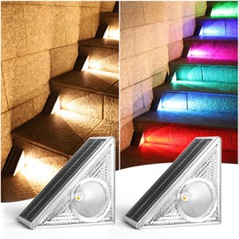 AGOTD Solar Lights for Outdoors, Solar Stair Lighting Outdoor, Solar Stair Lights for Outdoor Use, 3 White & 6 RGB Colours, IP65 Waterproof Solar Floor Lights, Garden Lamps for Walkway, Stairs, Paths,