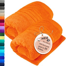 Lashuma Set of 2 Large Bath Towels, London Hand Towel Set, 70 x 140 cm, Orange - Clementines
