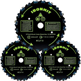 IRONHIT 9" x 20T Chainsaw Brush Cutter Blades, WeedEater Blades, Brush Cutter String Trimmer Blades, 1"/25MM Arbor(3 Blades)
