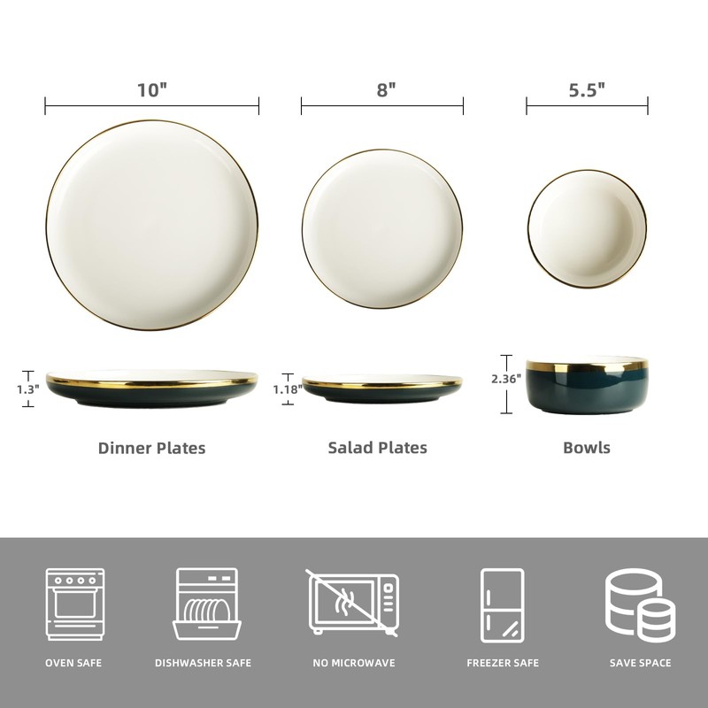 Pokini Porcelain Dinnerware Sets, 12 Piece Luxury China Plates and