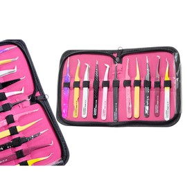 Set of 11pcs Multi-Purpose DIY Jewelry Making and Electronics Repair Thumb Tweezers, Multi-Color Set with Zipper Pouch - Stainless Steel