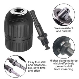 yotutun Drill Chuck Adapter, Keyless Drill Chuck with SDS Socket, 2-13 mm 1/2 Inch x 20UNF, Drill for Impact Wrench, Keyless Quick Release Drill Chuck for Cordless Screwdriver and Drill