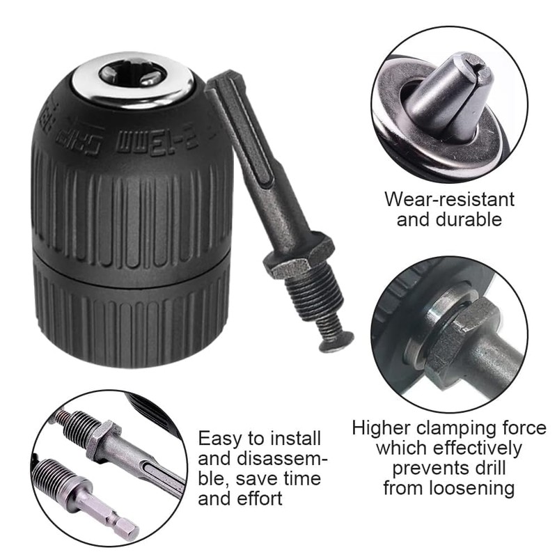 yotutun Drill Chuck Adapter, Keyless Drill Chuck with SDS Socket,