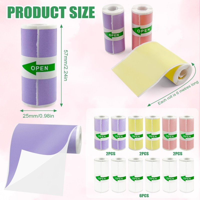 Mini Printer Sticker Paper Roll,12 Rolls Thermal Paper for Children