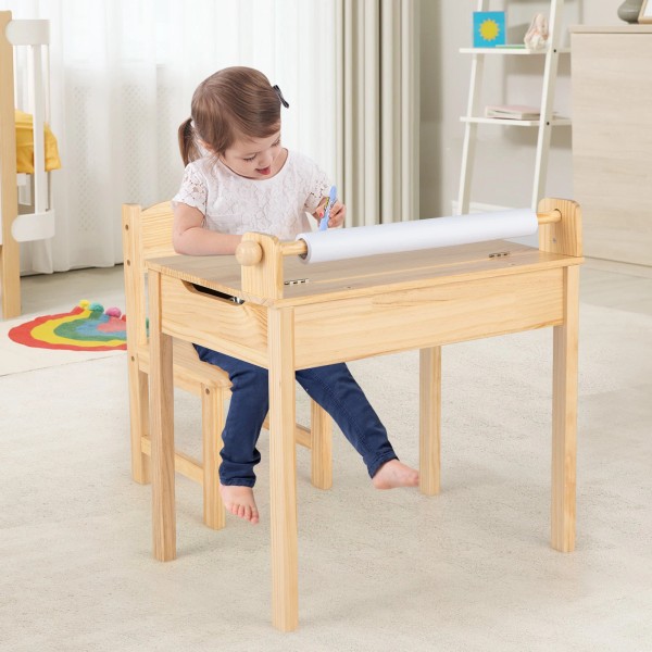 Costway Kids Art & Crafts Table w/Paper Roll Holder Toddler