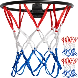 LAO XUE 2 Pack Mini Basketball Net Replacement,8 Loops Indoor Outdoor Nets,Suitable for Doors and Walls (Red,White,Blue)