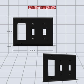 ENERLITES Combination Triple Light Switch Plate, Double Toggle/Single Decorator Switch, Standard Size 3-Gang 4.5" x 6.38", Polycarbonate Thermoplastic, 881231-BK, Black