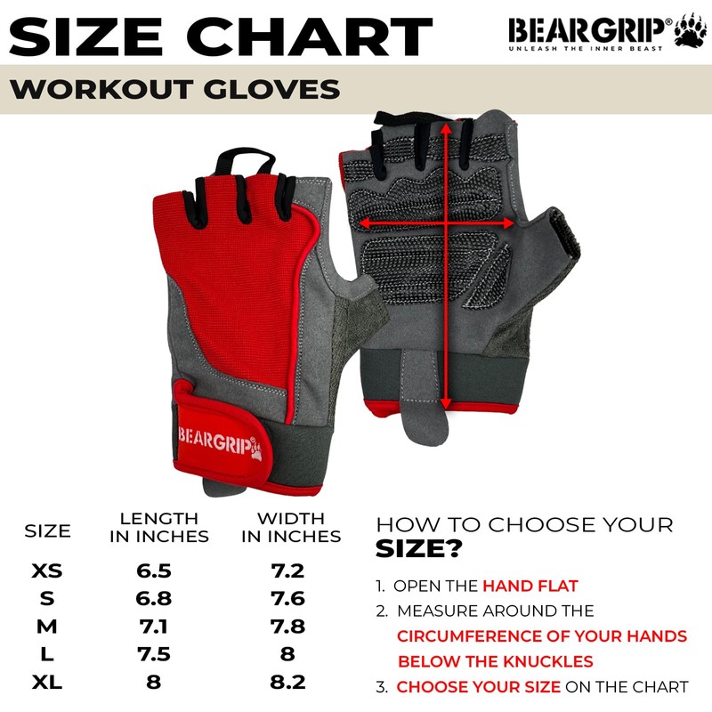BEAR GRIP - Workout Gloves, Lightweight Breathable edition (Red, S)