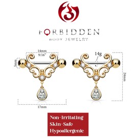 Forbidden Body Jewelry 14g 9/16 Inch (14mm) Rose Gold Plated Heart Filigree CZ Tear Drop Partial Nipple Shield Barbell Set