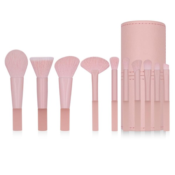 COSHINE Cute Pink Traveling Makeup Brush Set, Portable 10pcs Easy-taken