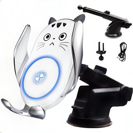 Fudia Car Smartphone Holder, Stylish, Car Smartphone Stand, Wireless Charger, Automatic Sensor Opening/Closing, Suction Cup & Air Conditioner Blower, Improved Durability, Qi Certified, 15W, Rapid