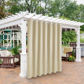 BONZER Waterproof Indoor/Outdoor Curtains for Patio - Thermal Insulated, Sun Blocking Grommet Blackout Curtains for Bedroom, Porch, Living Room, Pergola, Cabana, 1 Curtain Panel 100 x 108 inch, Cream