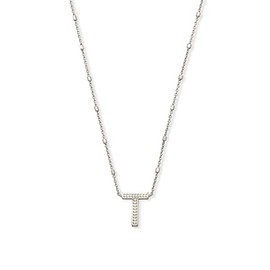 Kendra Scott Letter T Pendant Necklace for Women, Fashion Jewelry, Rhodium-Plated Brass, Rhodium Metal, Letter T