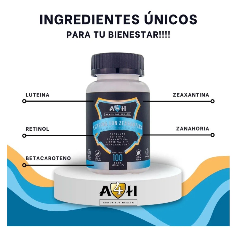 Suplemento Luteina Betacaroteno Zeaxantina 20mg 100 Cáps A4h