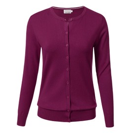 Allsense Women's Long-Sleeve Lightweight Crewneck Cardigan Sweater, Magenta Purple, 2X-Large