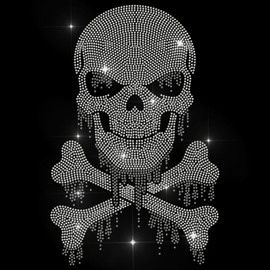 MAYJOYDIY Skull Rhinestone Iron on Hotfix Rhinestone Dripping Crossbones Transfer Applique Heat Transfer Decal Clothing Repair Crystal Patch for Clothing Shoes Bags Hats Decoration DIY Craft