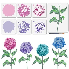 MAYJOYDIY 7Pcs Layered Hydrangea Stencils 5.9×5.9/11.7×8.3inch Summer Flower Leaves Painting Stencil Reusable Plant Template DIY Craft for Painting on Wood Furniture Canvas Wall Decoration