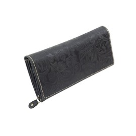 Große Damenlangbörse Natur Damen Portemonnaie im Vintage Look LEAS in Echt-Leder, schwarz