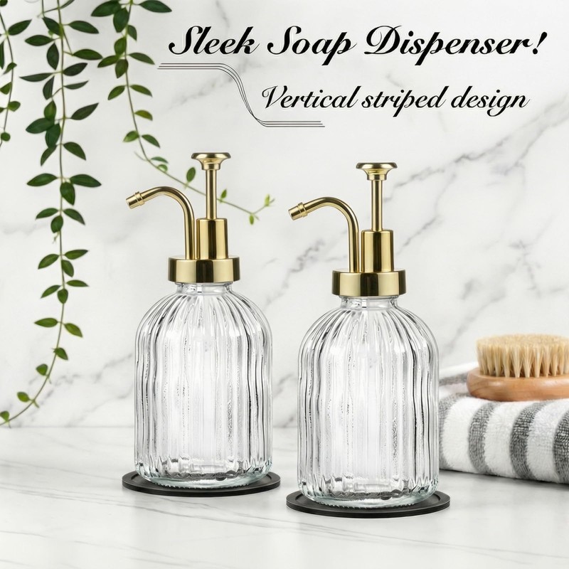 SheeChung Clear Glass Soap Dispenser, 12 Oz Liquid Hand Soap