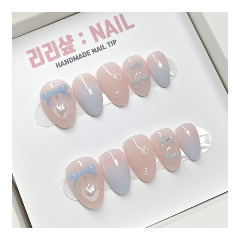 Neti Ribbon Handmade Nail Tips - Short Almond / 네티리본