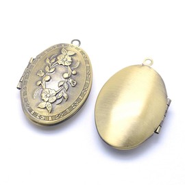 LiQunSweet 10 pcs Antique Bronze Oval with Flower Theme Brass Locket Charms Floral Photo Frame Memorial Charms for DIY Jewelry Necklace Earring Bracelets Keychain Decor