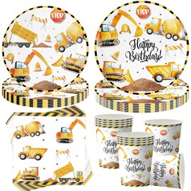 Pack of 50 Construction Site Party Tableware, Birthday Decoration, Digger Paper Plates, Children's Birthday, Digger Party Tableware Set, Decorative Party Accessories, Paper Plates Set, Party Tableware