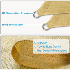 Amagenix Triangle Sun Shade Sail 12'X17'X17' Sand 185GSM UV Blocking Canopy Cover for Garden Permeable Sunshade for Backyard (We Make Custom Size)