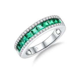 RANDES Created Emerald Ring 925 Sterling Silver Promise Ring for Women Wedding Band Engagement Ring Size 6