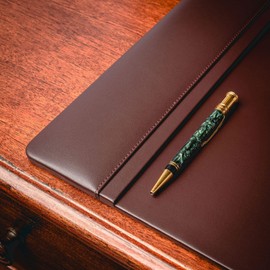 Dacasso 22" x 14" Chocolate Brown Leather Desk Pad with Side Rails - Executive Desk Surface Protector - Luxury Leather Blotter for Writing