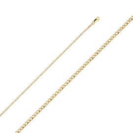 Wellingsale 14K Hollow Yellow Gold 2mm Cuban Link Curb Chain with Lobster Claw Clasp - 18" Inches