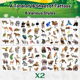 200+PCS Realistic Wildlife Animal Temporary Tattoos, Jungle Woodland Zoo Safari Animals Wilderness Themed Tattoos for Kids Teens Adults Teachers Students Classroom School Prizes Rewards